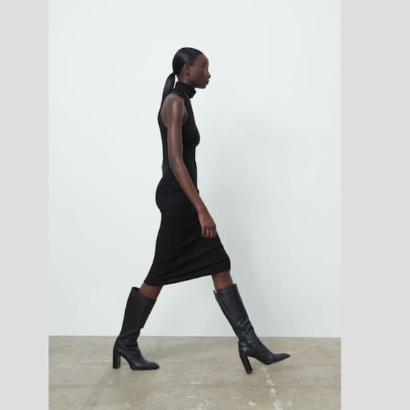 Zara High Collar Rib Dress Black Size Small NWT - Picture 4 of 10